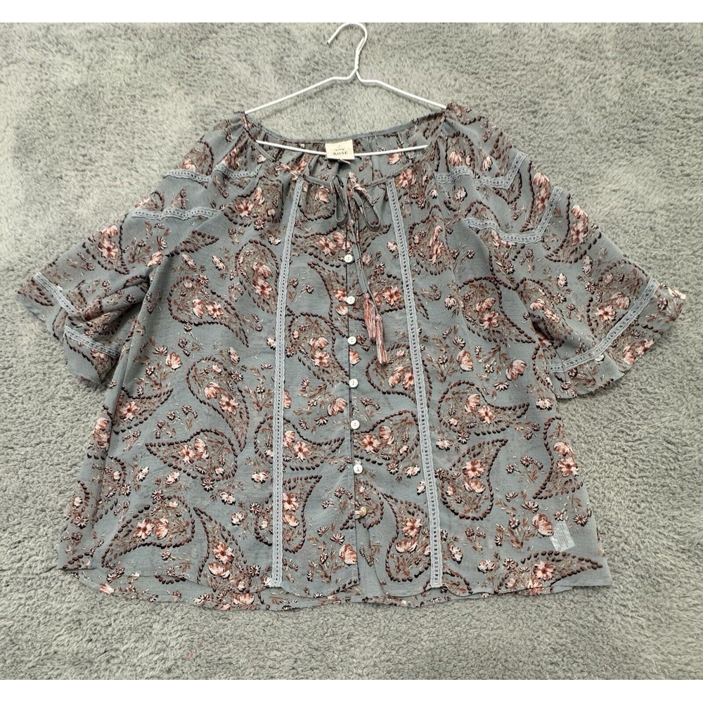 Knox Rose Gray and Pink Paisley Blouse women’s xxl